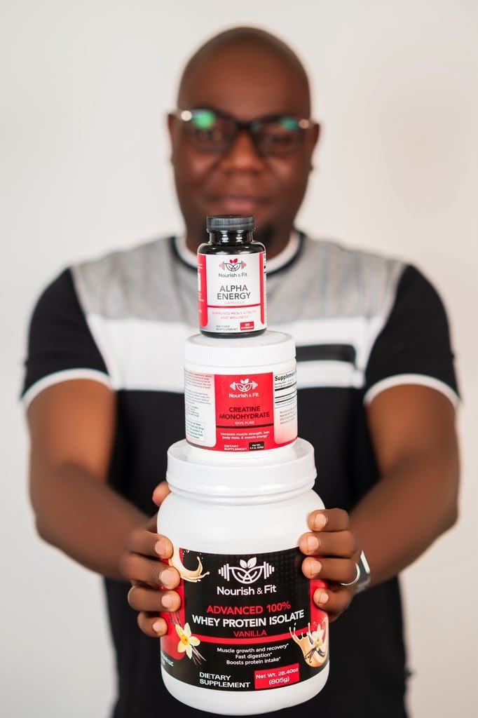 Nourish & Fit Alpha Energy, Creatine Monohydrate and Whey Protein Isolate stack